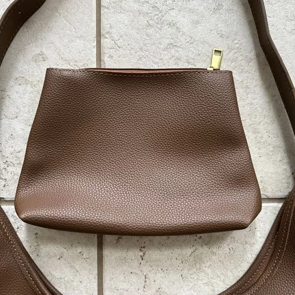 Women's Brown Tote Purse Handbag Faux Leather w/ Makeup Cosmetics Bag - Picture 3 of 16